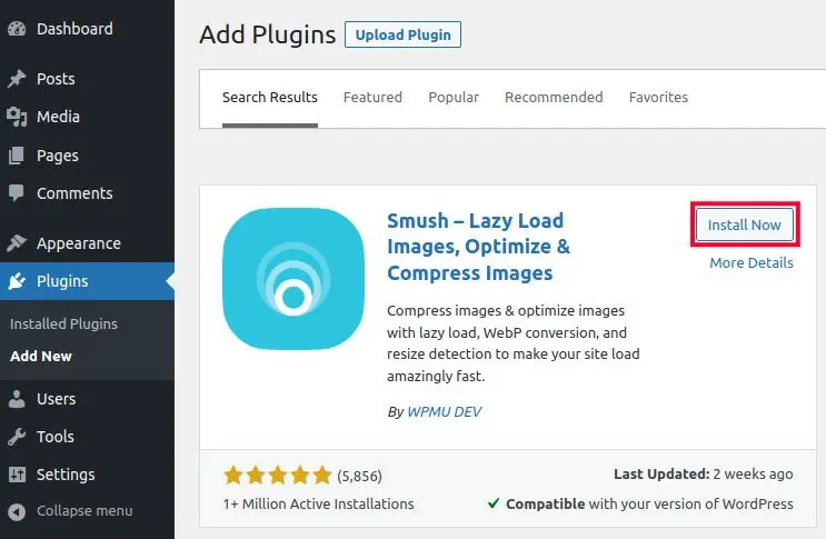 Smush image compression WordPress plugin